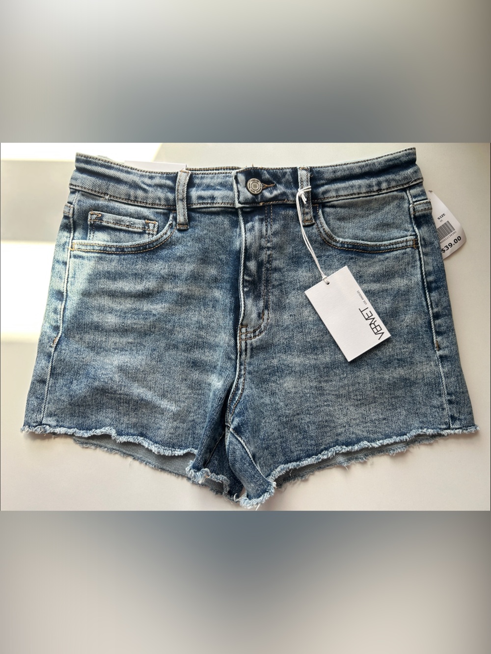 VERVET BY FLYING MONKEY Washed Light Blue Denim Cutoff Shorts